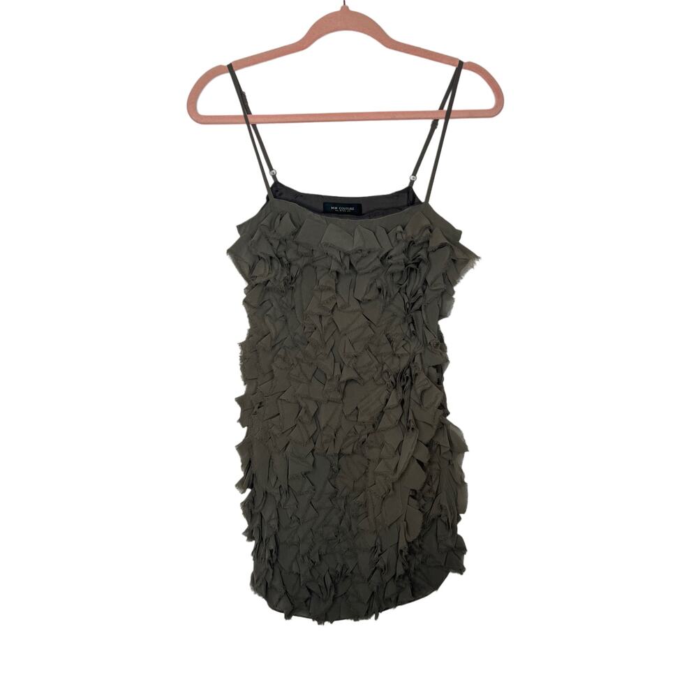 MM Couture Charcoal Black Adjustable Straps Lined Ruffle Party Mini Dress Size S